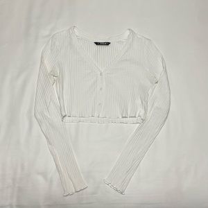 SHEIN White Cropped Long Sleeve Button-Up Top Size S